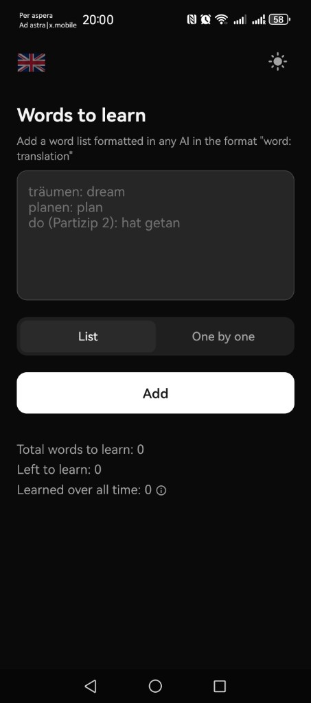 Fluentto screen: adding a word list